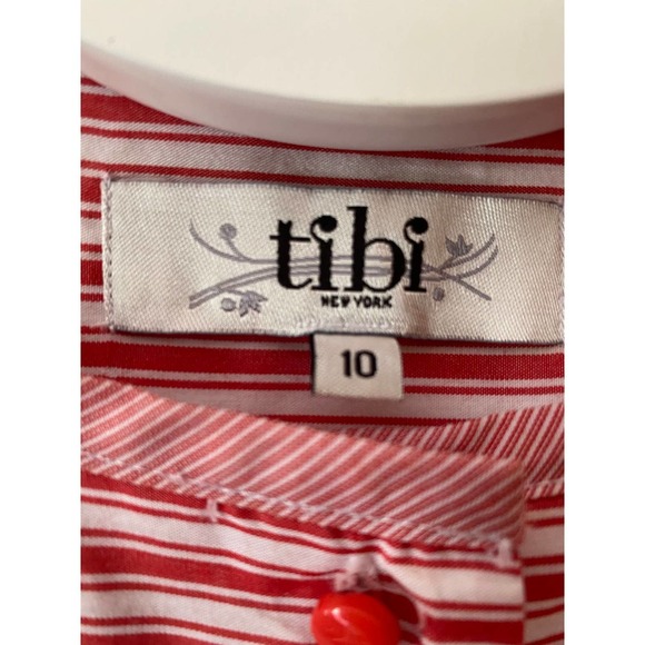 Tibi Red White Pinstripe Dress 10 POCKETS Short Sleeves Sundress spring summer - Picture 3 of 10